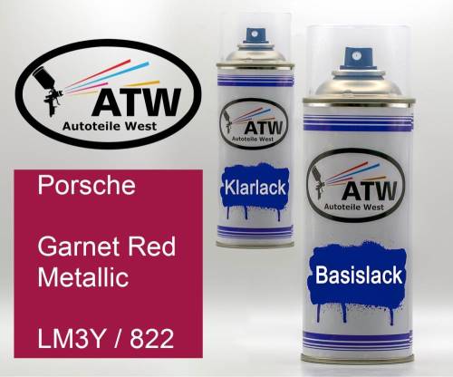 Porsche, Garnet Red Metallic, LM3Y / 822: 400ml Sprühdose + 400ml Klarlack - Set, von ATW Autoteile West.